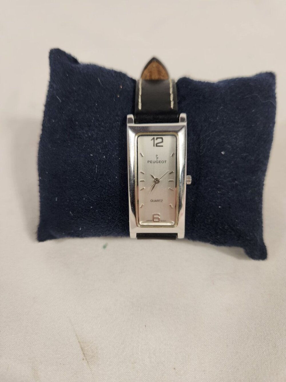 Peugeot 318 Womens Watch Japan Movement Silver & Black Leather Analog 7.5 NWOB